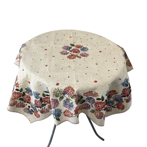 Vintage tapestry style square tablecloth floral hydrangea cottage French country - Picture 1 of 8